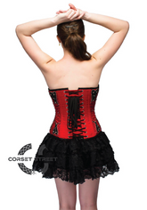 Red Black Sequins Satin Top Tutu Skirt Waist Cincher Women Overbust Corset Dress
